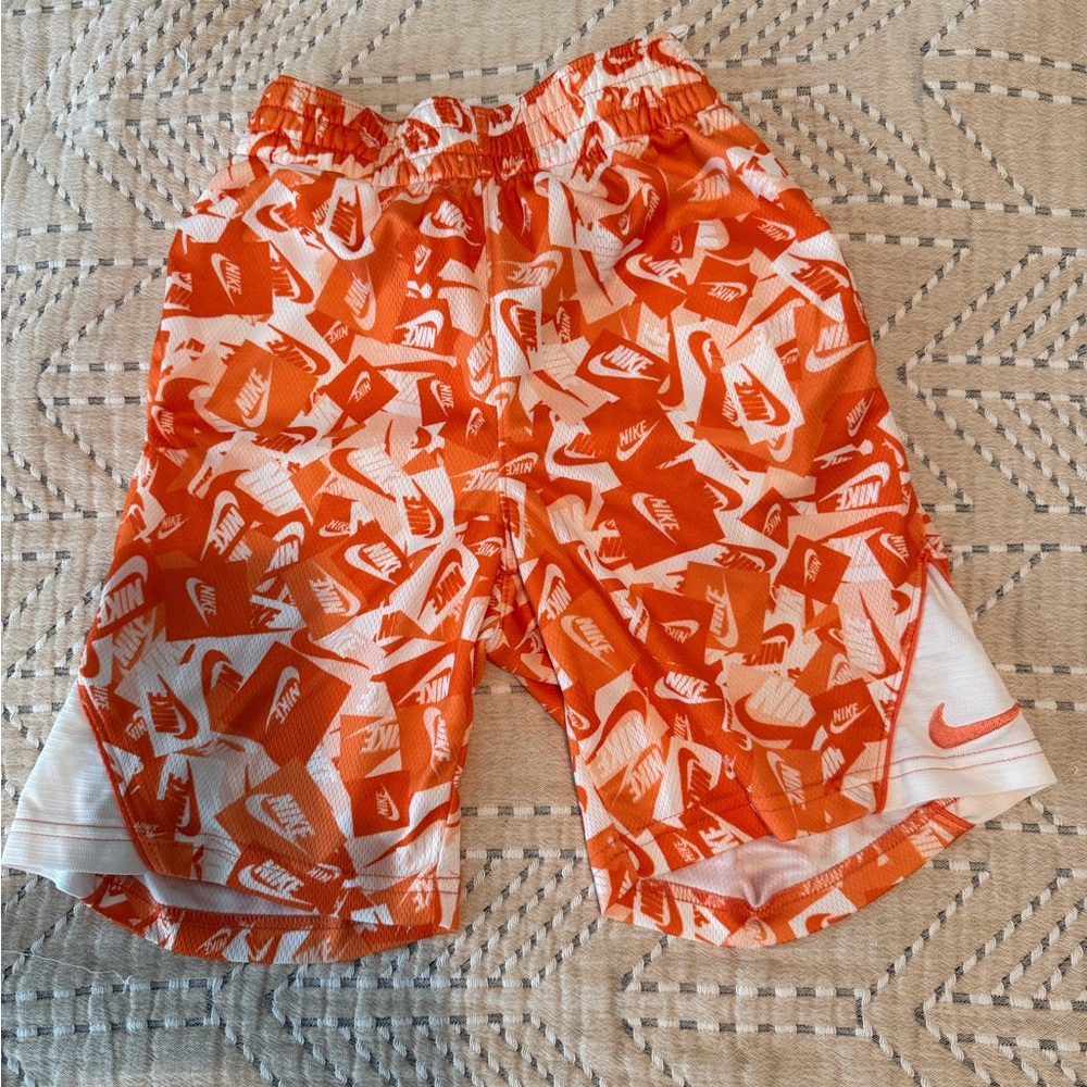 Nike Orange White Dri-FIT Printed Athletic Shorts